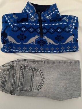 The Children’s Place Blue Fleece Half-Zip Pullover with Dinosaur Kids Boy Bundle